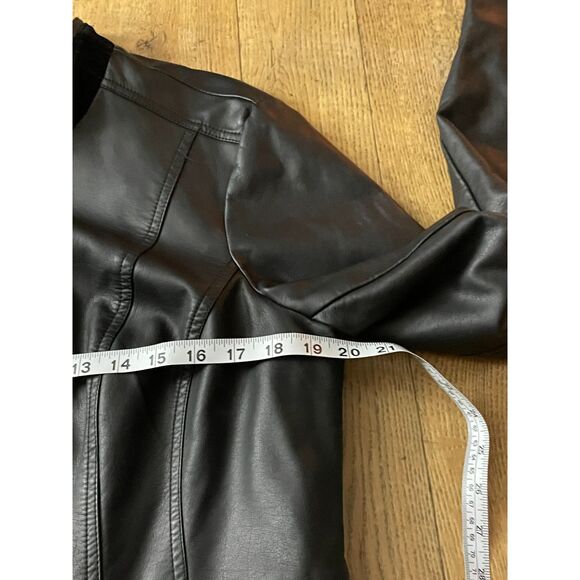 Alfani Black Faux Leather Jacket Women’s L Zip Front Velvet Trim Moto Style - Picture 8 of 13